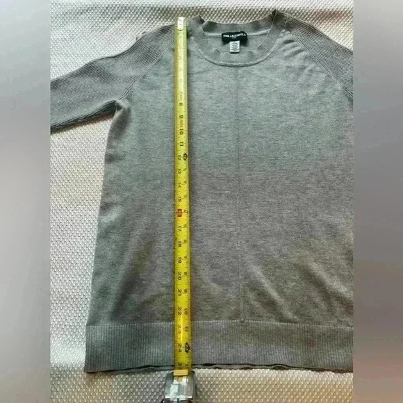 KARL LAGERFELD gray Ribbed long sleeve sweater bell sleeves bow medium - Picture 7 of 9